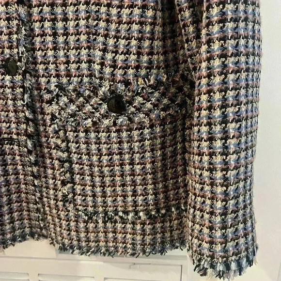 $525 REBECCA TAYLOR Houndstooth Tweed Four Pocket Robins Egg Black Jacket - Picture 8 of 10